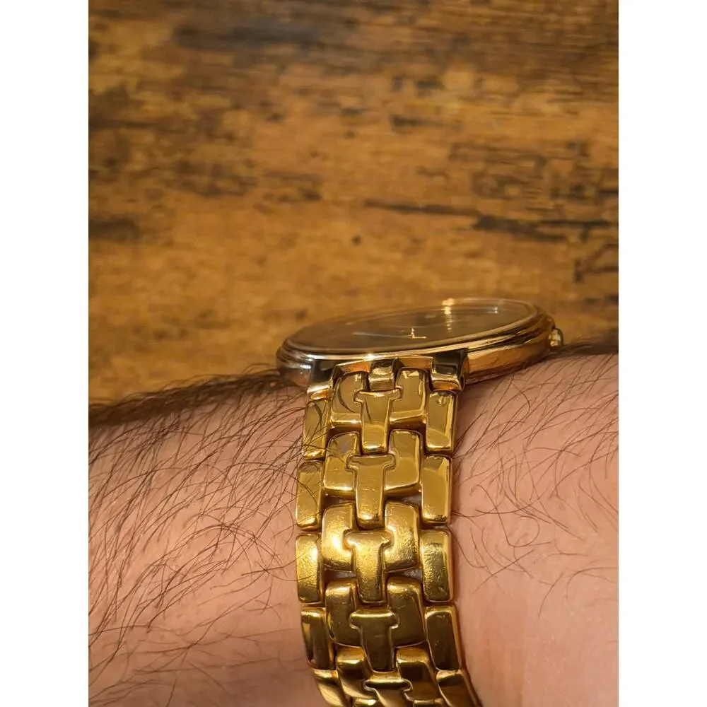 Seiko Lassale Gold Tone Quartz Watch Black Dial Date Integrated Bracelet